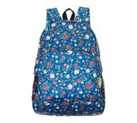 ECO CHIC Lightweight Foldable Water Resistant Backpack Rucksack Folds into Pouch for Storage (Floral Navy)