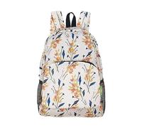 ECO CHIC Lightweight Foldable Water Resistant Backpack Rucksack Folds into Pouch for Storage (Flowers Beige)