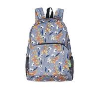 ECO CHIC Lightweight Foldable Water Resistant Backpack Rucksack Folds into Pouch for Storage (Flowers Grey)