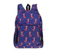 ECO CHIC Lightweight Foldable Water Resistant Backpack Rucksack Folds into Pouch for Storage (Foxes Navy)