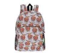 ECO CHIC Lightweight Foldable Water Resistant Backpack Rucksack Folds into Pouch for Storage (Highland Cow Grey)