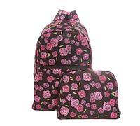 ECO CHIC Lightweight Foldable Water Resistant Backpack Rucksack Folds into Pouch for Storage (Mackintosh Rose Black)