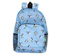 ECO CHIC Lightweight Foldable Water Resistant Backpack Rucksack Folds into Pouch for Storage (Multi Puffin Blue)