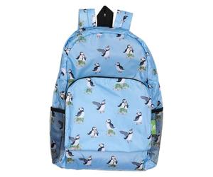 ECO CHIC Lightweight Foldable Water Resistant Backpack Rucksack Folds into Pouch for Storage (Multi Puffin Blue)