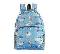 ECO CHIC Lightweight Foldable Water Resistant Backpack Rucksack Folds into Pouch for Storage (Sheep Realism Blue)