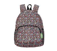 ECO CHIC Lightweight Foldable Water Resistant Mini Backpack Folds Into Pouch for Storage (Ditsy Black)