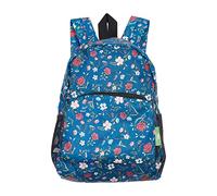 ECO CHIC Lightweight Foldable Water Resistant Mini Backpack Folds Into Pouch for Storage (Floral Navy)