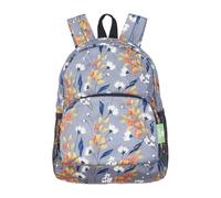 ECO CHIC Lightweight Foldable Water Resistant Mini Backpack Folds Into Pouch for Storage (Flowers Grey)