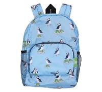 ECO CHIC Lightweight Foldable Water Resistant Mini Backpack Folds Into Pouch for Storage (Multi Puffin Blue)
