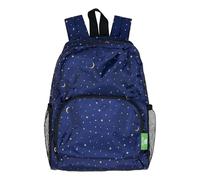 ECO CHIC Lightweight Foldable Water Resistant Mini Backpack Folds Into Pouch for Storage (Stars and Moons Navy)
