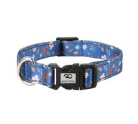 Eco Chic Recycled Reflective Dog Collar Soft Adjustable Pet Collar with Quick Release Buckle (Floral Navy Large)