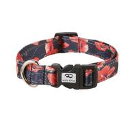 Eco Chic Recycled Reflective Dog Collar Soft Adjustable Pet Collar with Quick Release Buckle (Poppies Navy Small)