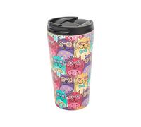 Eco Chic Reusable Thermal Coffee Cup Stainless Steel Leakproof Insulated 330ml Travel Mug (Glasses Cats Multiple)