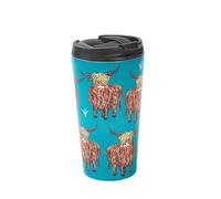 ECO CHIC Reusable Thermal Coffee Cup Stainless Steel Leakproof Insulated 330ml Travel Mug (Highland Cow Teal)