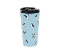 ECO CHIC Reusable Thermal Coffee Cup Stainless Steel Leakproof Insulated 330ml Travel Mug (Multi Puffin Blue)