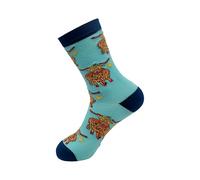 ECO CHIC Womens Bamboo Socks Breathable Hot and Cold Weather UK 4-8 Single Pair (Highland Cow Blue)