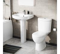 Eco Cloakroom Close Coupled Toilet & 550mm Full Pedestal Basin White