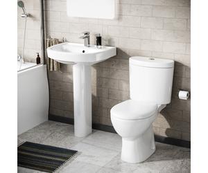 Eco Cloakroom Close Coupled Toilet & 550mm Full Pedestal Basin White