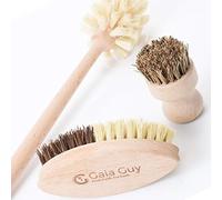 Eco Dish Brush Set, 3 Washing Up Brushes Multifunctional Plastic-Free and Root Veggie Brush Eco Friendly Wooden Kitchen Cleaning Brushes for Dishes, Pots, Pans