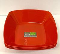 ECO Durable Large Plastic Square Bowls Set of 4 | 24cm x 24cm - Cereal Bowl for Kids | Reusable Square Bowls for Parties | BPA-Free Stackable Plastic Serving Bowls (Red, Large 24x24cm)