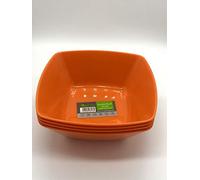 ECO Durable Small Plastic Square Bowls Set of 4 | 16cm x 16cm - Cereal Bowl for Family| Reusable Square Bowls for Parties | BPA-Free Stackable Plastic Serving Bowls (Orange, Small 16x16cm)