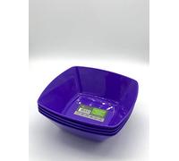 ECO Durable Small Plastic Square Bowls Set of 4 | 16cm x 16cm - Cereal Bowl for Family | Reusable Square Bowls for Parties | BPA-Free Stackable Plastic Serving Bowls (Purple, Small 16x16cm)