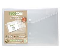 eco-eco 25 x A4+ 95% Clear Recycled Press Stud Wallets Envelope Folders