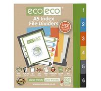 eco-eco 4 Sets x 6pk A5 50% Recycled Wide Index File Folder Plastic Dividers