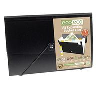 eco-eco 4 x A5 50% Recycled 7 Pocket Expanding Black Accordion File + Tabs