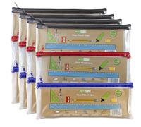 eco-eco 50% Recycled Long Clear Exam Transparent Pencil Case, Coloured Zips, 33cm x 12.7cm, Pack of 3, eco205x12