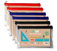eco-eco 90% Recycled Clear Exam Transparent Pencil Case, Coloured Zips, Pack of 1, eco183x6