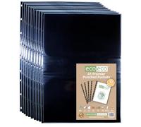 eco-eco A1 Portrait 100% Recycled Premier Multi Punched Pockets Glass Clear, Transparent Poly Wallet Sheet Protector with Black Mounting Paper, 120 Microns (Pack of 10), eco191