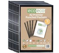 eco-eco A2 Portrait 100% Recycled Premier Multi Punched Pockets Glass Clear, Transparent Poly Wallet Sheet Protector with Black Mounting Paper, 120 Microns (Pack of 10), eco190