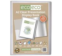 eco-eco A2 Size 50% Recycled 20 Pocket Clear Presentation Display Book, Storage Case Portfolio Art Folder with Plastic Sleeves, eco103