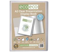 eco-eco A2 Size 50% Recycled 40 Pocket Clear Presentation Display Book, Storage Case Portfolio Art Folder with Plastic Sleeves, eco104