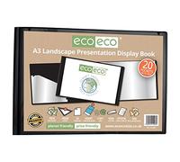 eco-eco A3 50% Recycled 20 Pocket Black Landscape Presentation Display Book, Storage Case Portfolio Art Folder with Plastic Sleeves, eco096