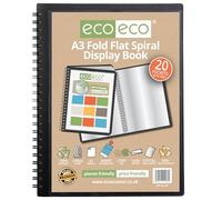 eco-eco A3 90% recycled 20 pocket Fold Flat Spiral Bound display book, eco186, Black