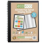 eco-eco A3 90% recycled 40 pocket Fold Flat Spiral Bound display book, eco187, Black