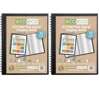 eco-eco A3 90% recycled 40 pocket Fold Flat Spiral Bound display book, eco187, Black (Pack of 2)