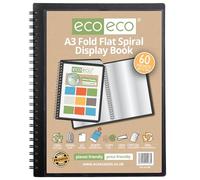 eco-eco A3 90% recycled 60 pocket Fold Flat Spiral Bound display book, eco188, Black