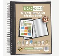 eco-eco A3 90% recycled 80 pocket Fold Flat Spiral Bound display book, eco189, Black