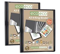 eco-eco A3 95% Recycled 4-D Portrait Ring Binder File Folder Black, Artwork Portfolio, Pack of 2 Folders, eco087x2