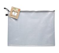 eco-eco A3 95% Recycled Super Strong Bag, Waterproof Mesh Tuff Bag, Reinforced, Black Zip Closure, Clear