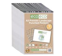 eco-eco A3 Landscape 100% Recycled Premier Multi Punched Pockets Glass Clear, Transparent Poly Wallet Sheet Protector, 90 Microns (Pack of 200), eco014x20
