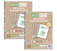 eco-eco A3 Portrait 100% Recycled Premier Multi Punched Pockets Glass Clear, Transparent Poly Wallet Sheet Protector, 20 Wallets, 90 Microns (2 Pack of 10), eco013x2