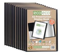 eco-eco A3 Size 50% Recycled 20 Pocket Black Presentation Display Book, Storage Case Portfolio Art Folder with Plastic Sleeves, Pack of 12, eco005x12
