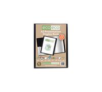 eco-eco A3 Size 50% Recycled 20 Pocket Black Presentation Display Book, Storage Case Portfolio Art Folder with Plastic Sleeves