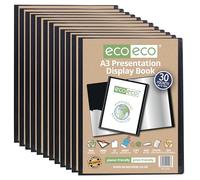 eco-eco A3 Size 50% Recycled 30 Pocket Black Presentation Display Book, Storage Case Portfolio Art Folder with Plastic Sleeves, Pack of 12, eco198x12