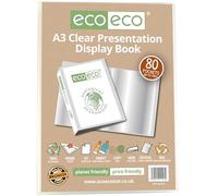 eco-eco A3 Size 50% Recycled 80 Pockets Clear Presentation Display Book, Storage Case Portfolio Art Folder with Plastic Sleeves, eco153