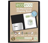 eco-eco A4 100% Recycled 40 Pocket Black Flexible Cover Portfolio Book Folder Display Book